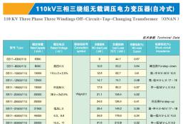 110KV三相三绕组无载调压电力变压器（自冷式）